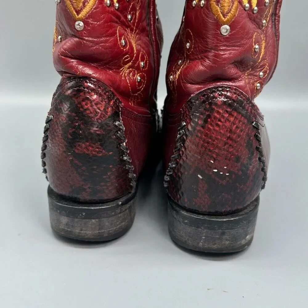 Vintage El General Men's 8 Burgundy Western Boots Embroidered Snip Toe Cowboy